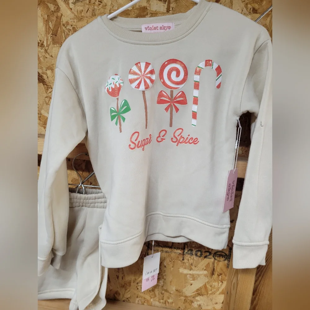 Violet Skye NWT Youth Girls 2pc Sweatshirt/Shorts Set Sugar & Spice Christmas 10